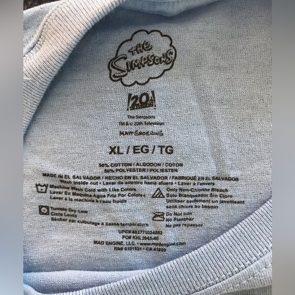 Like New Light Blue The Simpsons TShirt Size XL - Picture 4 of 4